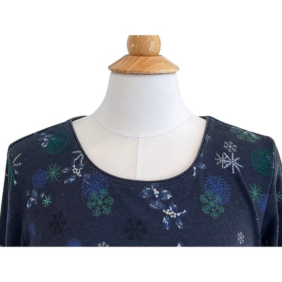 Karen Scott Navy Blue Long Sleeve Holiday Snowflake T-Shirt, Size L - Picture 2 of 10